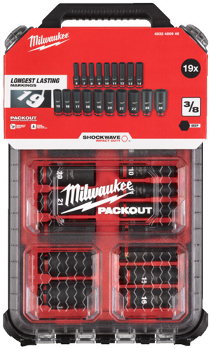 Set di prese accessori Imp Milwaukee packout™ shockwave™ act duty (19 pezzi) - 4932480946