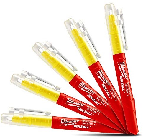 Milwaukee accessoires inkzall markers fluo geel - 5pc. - 48223201