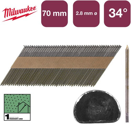 Accessori Milwaukee chiodi d-head 34° 70mm rs b sc1 | 2.200 pezzi - 4932492601
