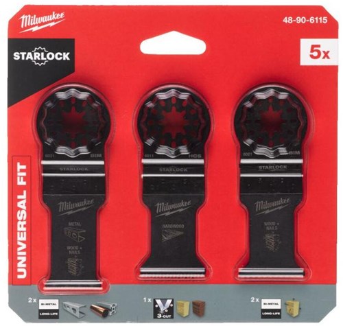 Accessori Milwaukee per Starlock | set di lame in legno e metallo | 5 pezzi - 48906115