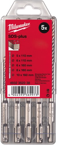Set accessori Milwaukee martelli perforatori sds-plus in cassetta di plastica (5 pezzi) nuovo ms2 - 4932352338
