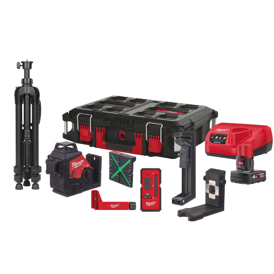 Milwaukee m12 3plkit-401p | láser tridimensional | con 3 círculos láser verdes de 360° | 4933478960 - 4933478960