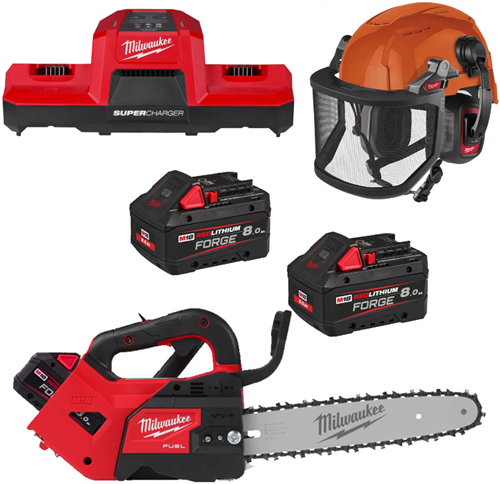 Juego de motosierra a batería Milwaukee m18 fpp1opl2-802 | 1x motosierra de batería m18 fthchs30-0 + 1x casco Bolt200 + 1x careta Bolt + 1x protección auditiva Bolttm HP - 4933500230
