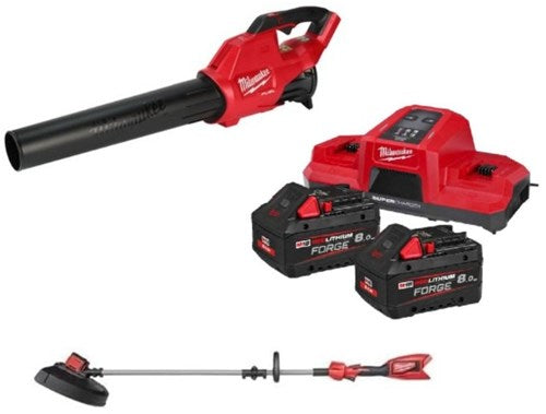 Conjunto combinado de batería Milwaukee m18 fpp2opl12-802 | soplador de hojas a batería m18 fblg3 + 1x cortacésped a batería m18 bllt-0 | incluido 2 x baterías m18 fb8 y cargador m18dbsc - 4933500229