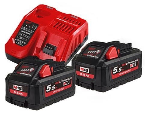 Milwaukee m18 hnrg-552 - m18 hb5 duo pack 18v 5.5ah ad alto rendimento + caricabatterie m12-18fc