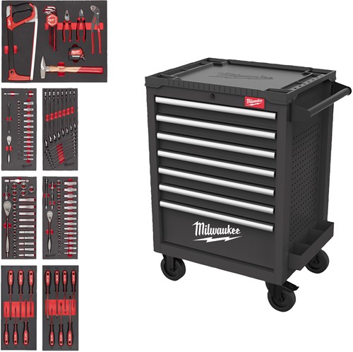 Carro de herramientas de acero relleno Milwaukee Toolguard | 27 69cm | gris | 131 piezas - 4932500741