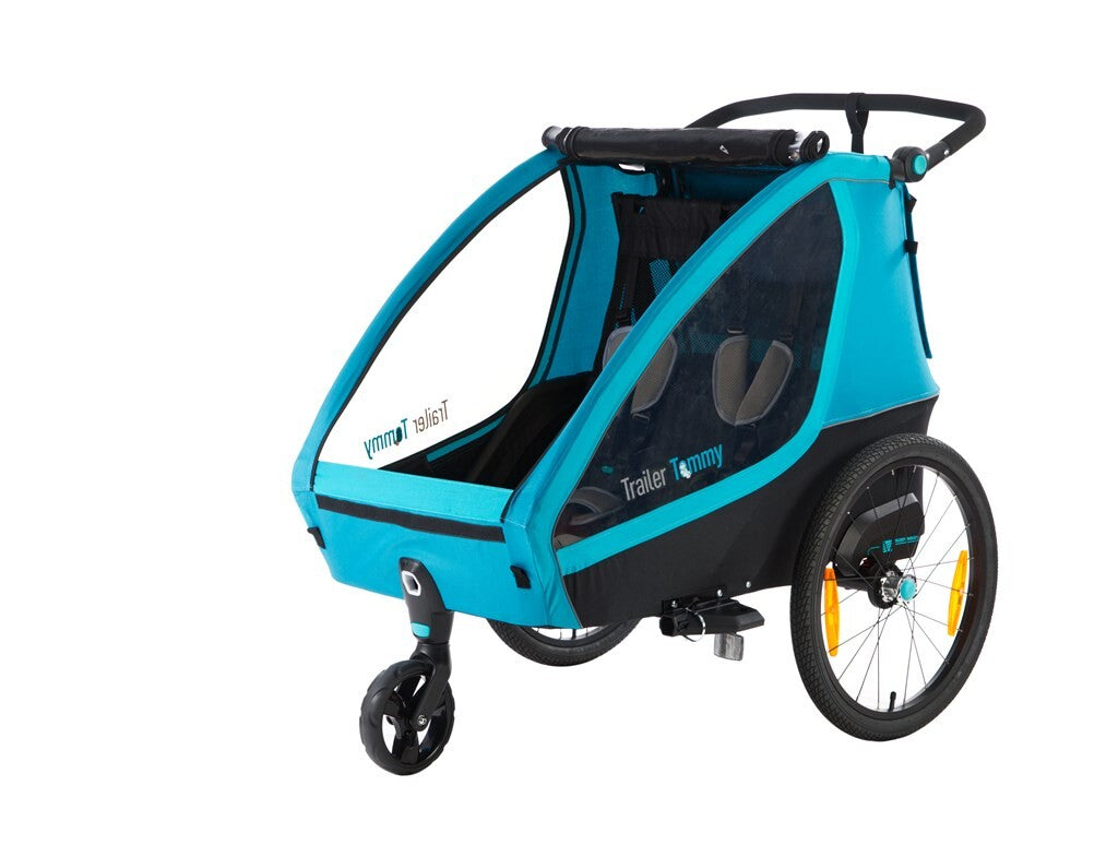 Carrello per bici per bambini Mirage Tommy - Frame in alluminio, Wielvering, 3 -Point Gordel, Blue, 2021