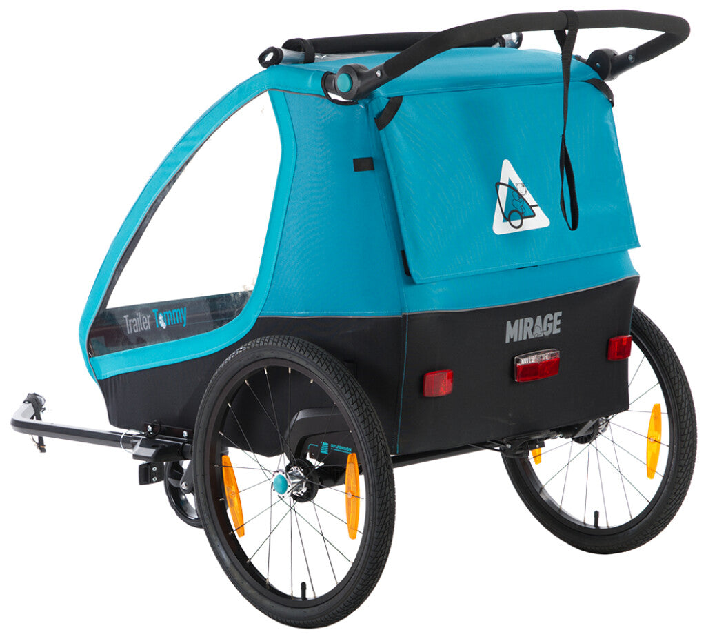 Carrello per bici per bambini Mirage Tommy - Frame in alluminio, Wielvering, 3 -Point Gordel, Blue, 2021