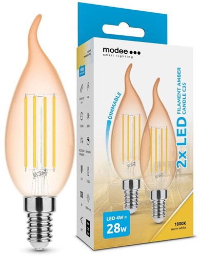 Modee candela led e14 4-28w 1800k filamento ambra dimmerabile confezione da 2 - led7408