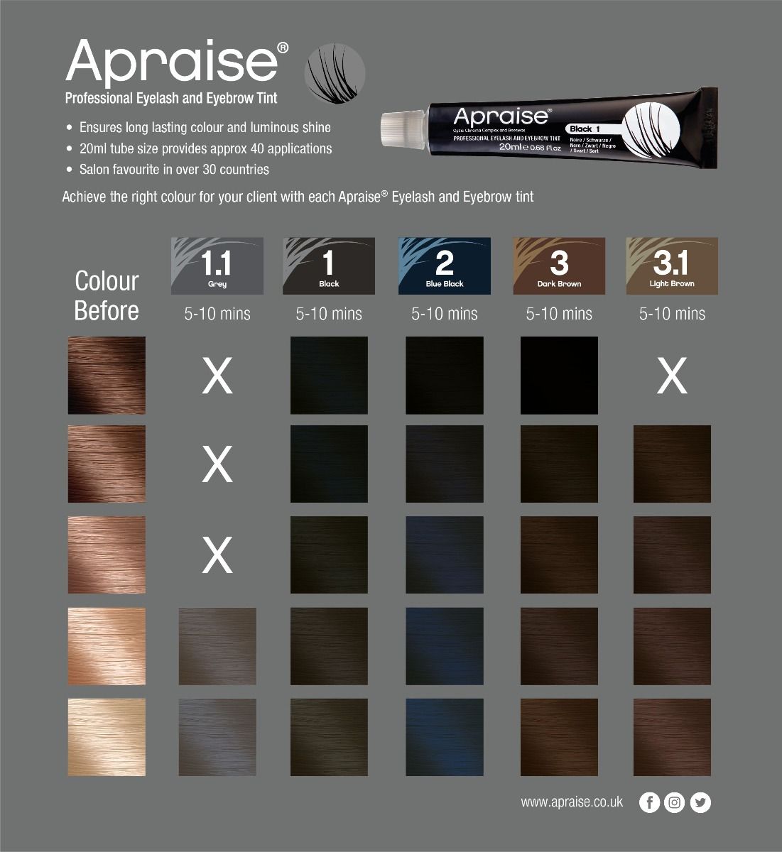 Apraise colorante per ciglia grigio n. 1.1