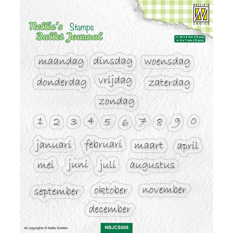 Nellie's choice • clear stempels suitable for nellie's bullet journal dutch calendar indications