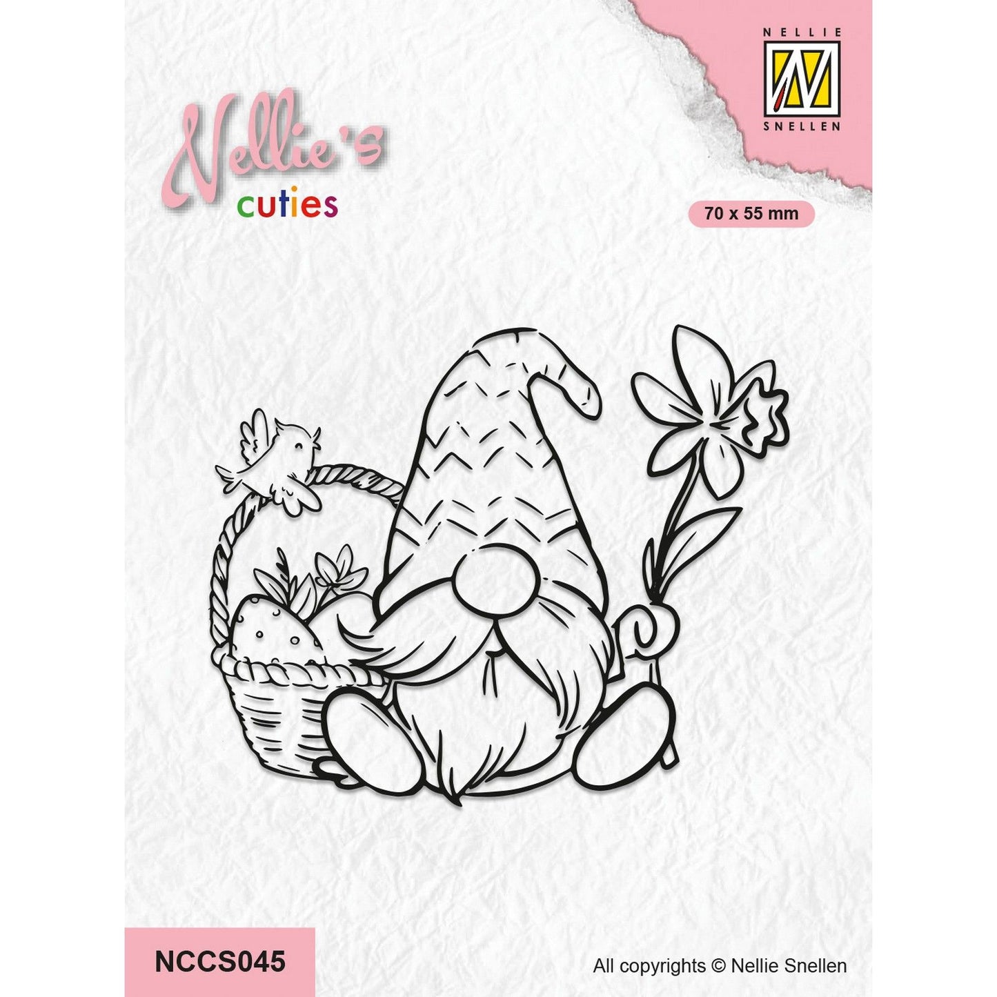 La elección de Nellie • gnomo de sello transparente de las bellezas de Nellie con canasta de Pascua