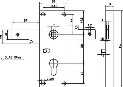 Serratura per garage Nemef 1806 2 | pc60mm | serratura cassa acciaio zincato 59x159mm | aste orizzontali | non elastico | connessione m6 | funzione giorno e notte | dottor 1+2+3+4 - 9180602000