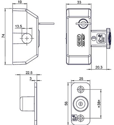Nemef 2566 Cerradura de 1 cilindro superpuesto para ventana de apertura exterior | 1 llave | color: blanco. | acabado: tapa plástica blanca - 9256601000