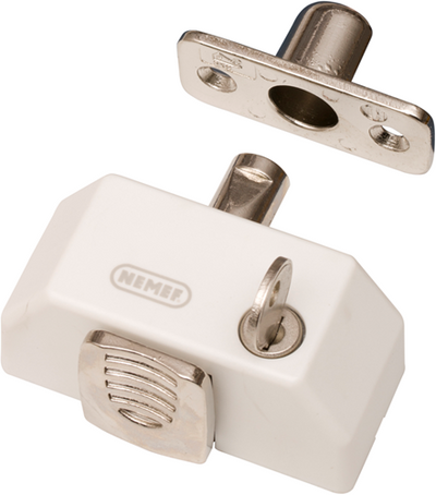 Nemef 2566 Cerradura de 1 cilindro superpuesto para ventana de apertura exterior | 1 llave | color: blanco. | acabado: tapa plástica blanca - 9256601000