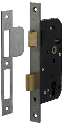 Cerradura de puerta de seguridad Nemef 4401 4402 | kg** | dm60mm | pc72mm | agujero de manivela 8 mm | placa frontal de acero inoxidable 24x235mm redondeada | pestillo y cerrojo de latón | dr 2+4 - 9440217602