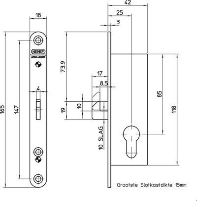 Cerradura puerta corredera Nemef 618-25 - 9061800250