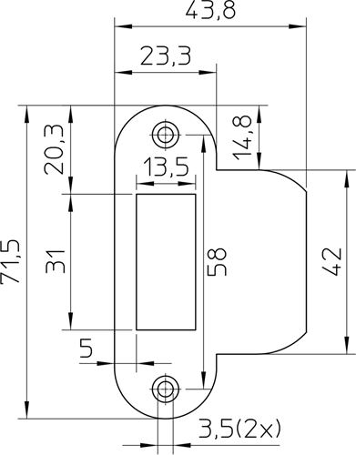 Cerradero Nemef p1255 | latón 23,3x71,5mm redondeado | dr 1+2+3+4 - 9125590540