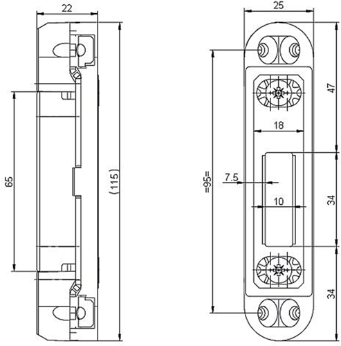 Cerradero adicional Nemef vs 5105 | plástico con placa de ajuste de acero redondeada 25x115mm | ajustable | incl. pieza de relleno | dr 1+2+3+4 - 9510501000