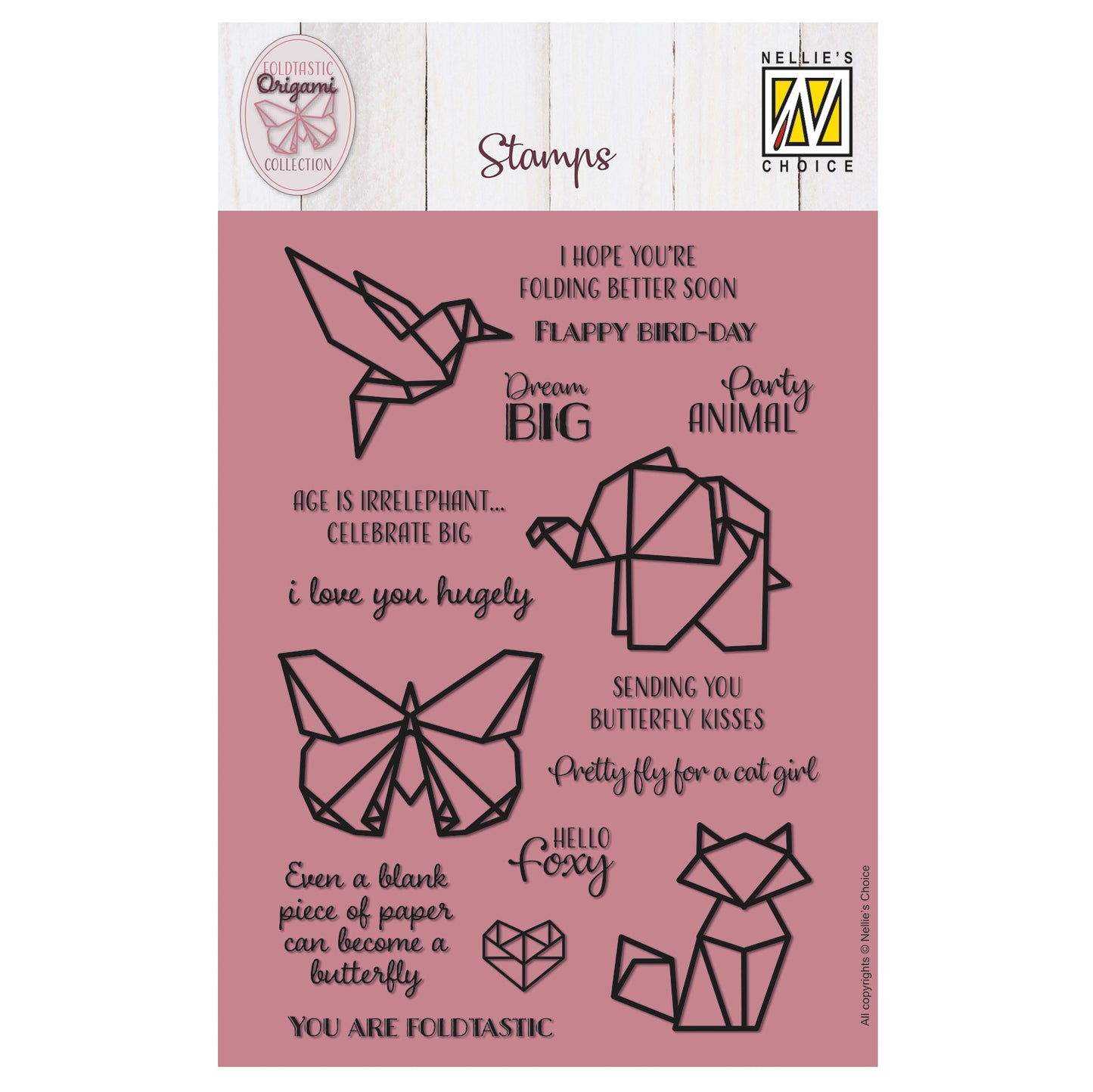 Nellie's choice • clear stamps origami tekst en dieren 14st.