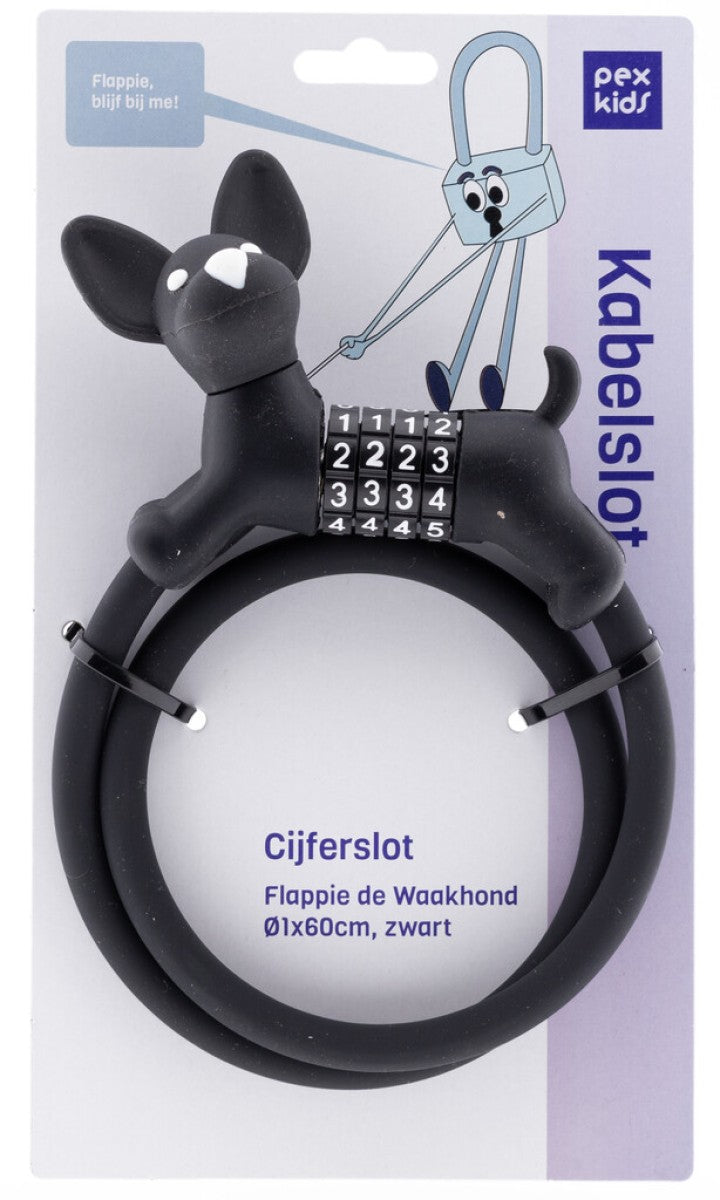 Lucchetto con cavo numerico Pexkids nero Flappie il cane da guardia in silicone