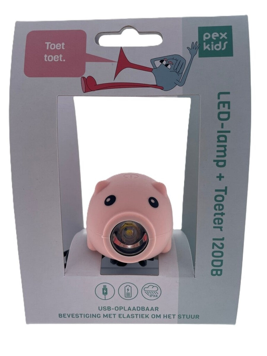 Pexkids Lámpara LED cerdo con bocina, recargable por USB, rosa