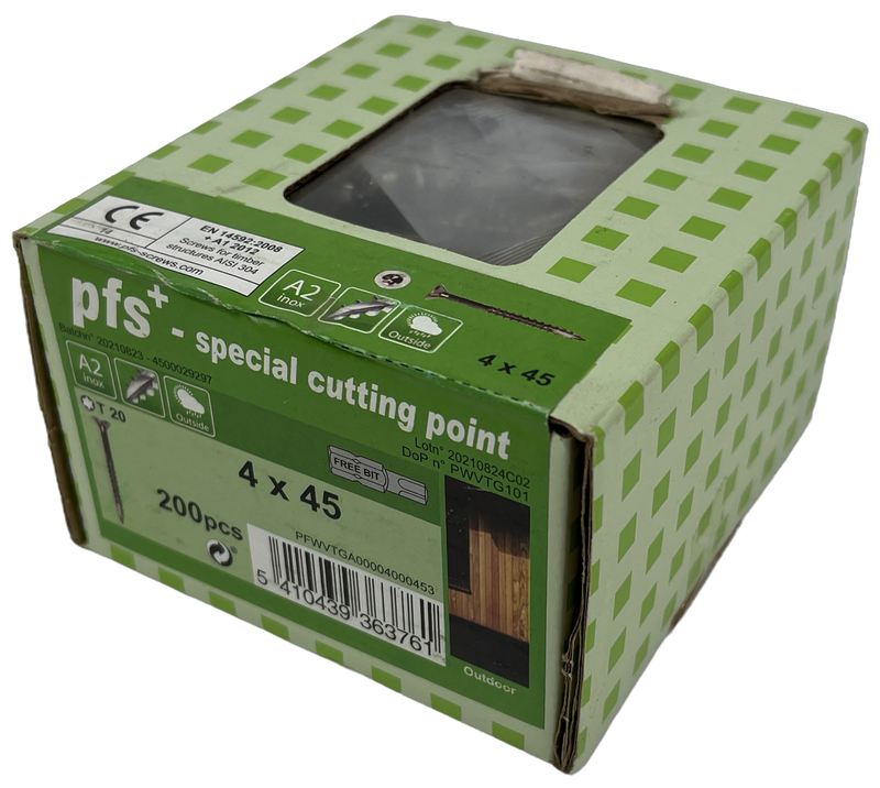 Pgb-Europa pfs+ | vite per truciolare inox pfs+ vzk-t ø 4,0x45 a2 tx20 - 200 pezzi - pfwvtga00004000453