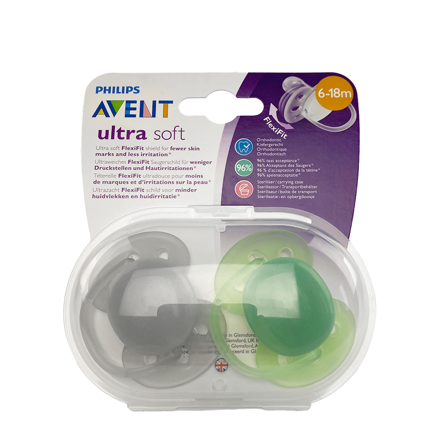 Ciuccio Philips Avent Ultra Soft grigio verde 2 pezzi