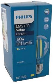 Philips LED GLS E27 5.9-60W 2700K filamento trasparente dimmerabile - LED3788