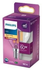 Philips LED bullet E14 6.5-60W 2700K filamento blister trasparente - 5101531