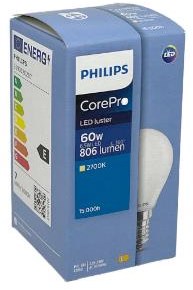 Philips LED bullet E14 6.5-60W 2700K filamento opaco - LED3742
