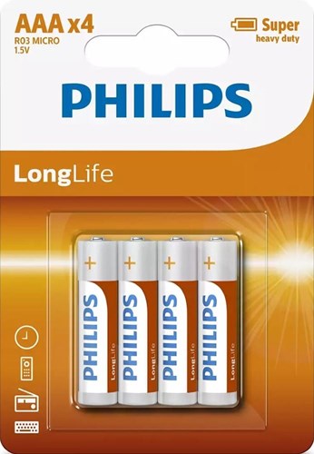 Philips R03 Longlife AAA Battery 4 pezzi