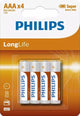 Philips R03 Longlife AAA Battery 4 pezzi
