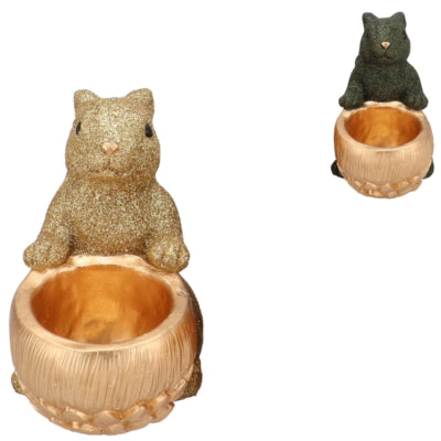 Cuenco de madera curvada Daan ardilla cascabeleo sentada color verde dorado 17 cm 2 surtidos | 6 piezas