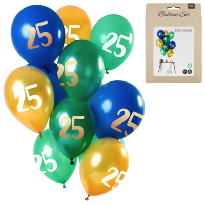 Palloncini folat numero smeraldo dorato 25 anni 30 cm set da 12 | 24 pezzi