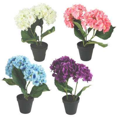 Pianta artificiale in vaso ortensia 34 cm 4 assortiti | 12 pezzi