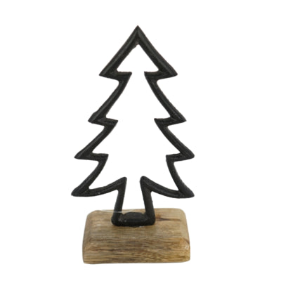 Figura abeto sobre base de madera de mango negro 17 cm | 12 piezas