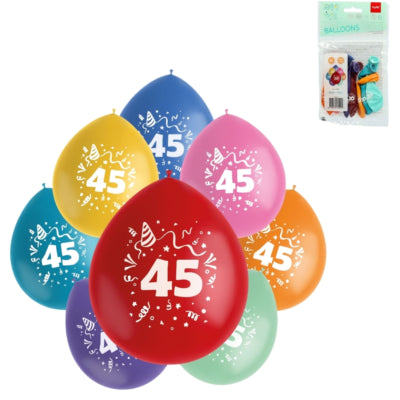Palloncini folati party pop numero 45 mix colori 23 cm 8 pezzi | 24 pezzi
