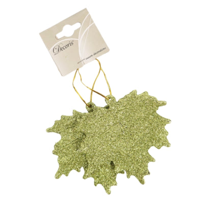Ciondolo foglia glitter verde oliva 10,5 cm set da 2 | 48 pezzi