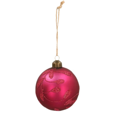Ngk Pallina di Natale Foglia di Bacca in vetro rosa 8 cm | 24 pezzi