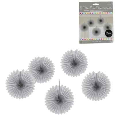 Ventagli decorativi Amscan color argento 15 cm set da 5 | 24 pezzi