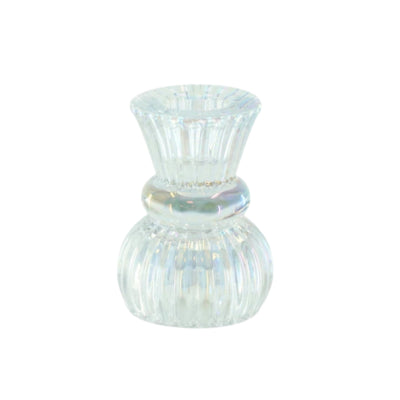 Portacandele Housevitamin duo classico in vetro iridescente a coste 8 cm | 24 pezzi