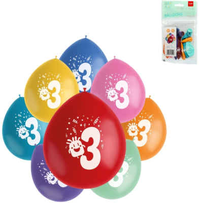 Palloncini Folat campioni party pop numero 3 mix colori 23 cm 8 pezzi | 24 pezzi