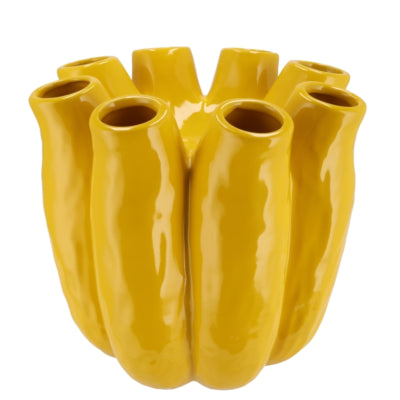 Daan jarrón de madera curvada luna tubo amarillo 24 cm | 2 piezas