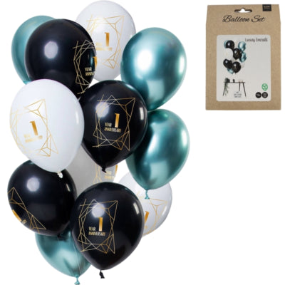 Palloncini folat lusso smeraldo anniversario 1 anno 30 cm set da 12 | 24 pezzi