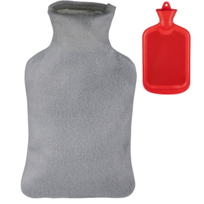 Borsa dell'acqua calda Relaxdays con coperchio rosso grigio 2 l | 6 pezzi
