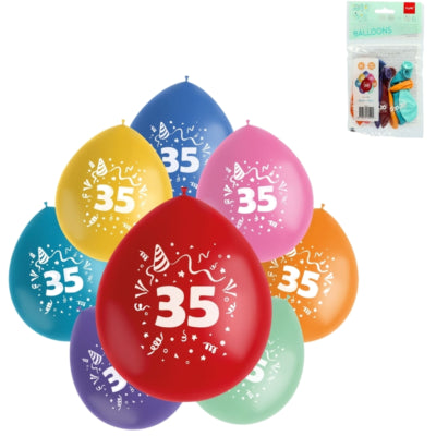 Palloncini folati party pop numero 35 mix colori 23 cm 8 pezzi | 24 pezzi