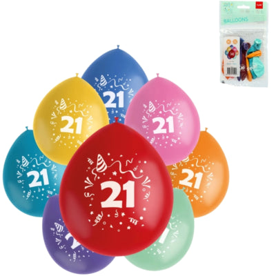 Palloncini folati party pop numero 21 mix colori 23 cm 8 pezzi | 24 pezzi