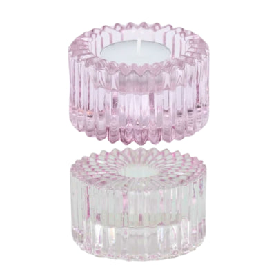 Portacandele Housevitamin Duo Ribb in vetro rosa 8 cm | 24 pezzi
