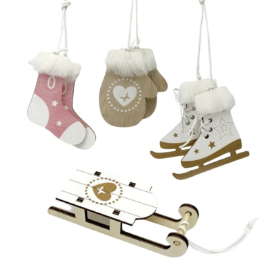 Ciondolo natalizio Deco Heitmann in legno rosa beige 10 cm set da 6 | 12 pezzi
